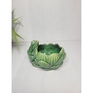 Vintage McCoy Green Frog Lotus Planter